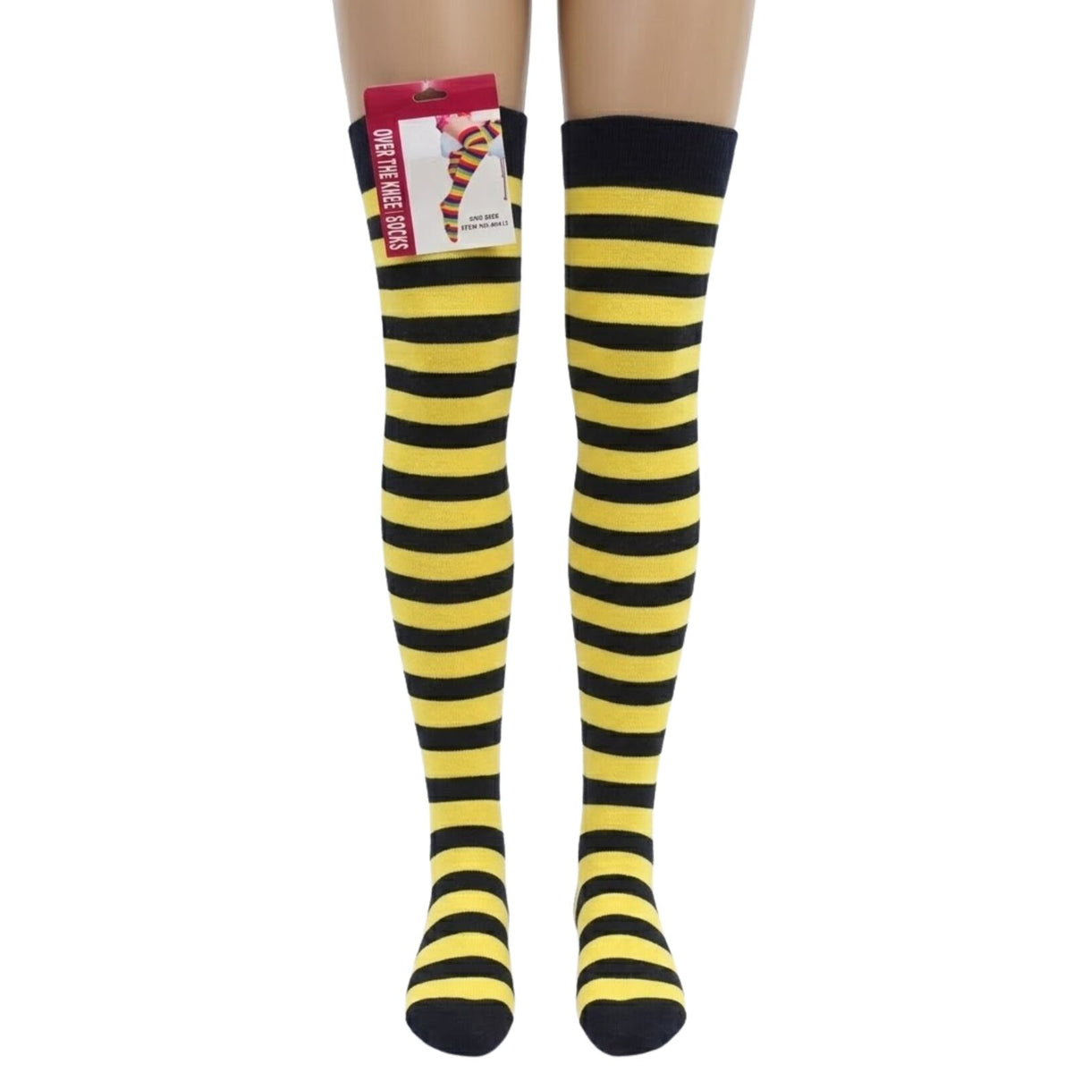 Womens Over Knee Socks Striped Thigh High Stockings Long Stretch - Yellow/Black