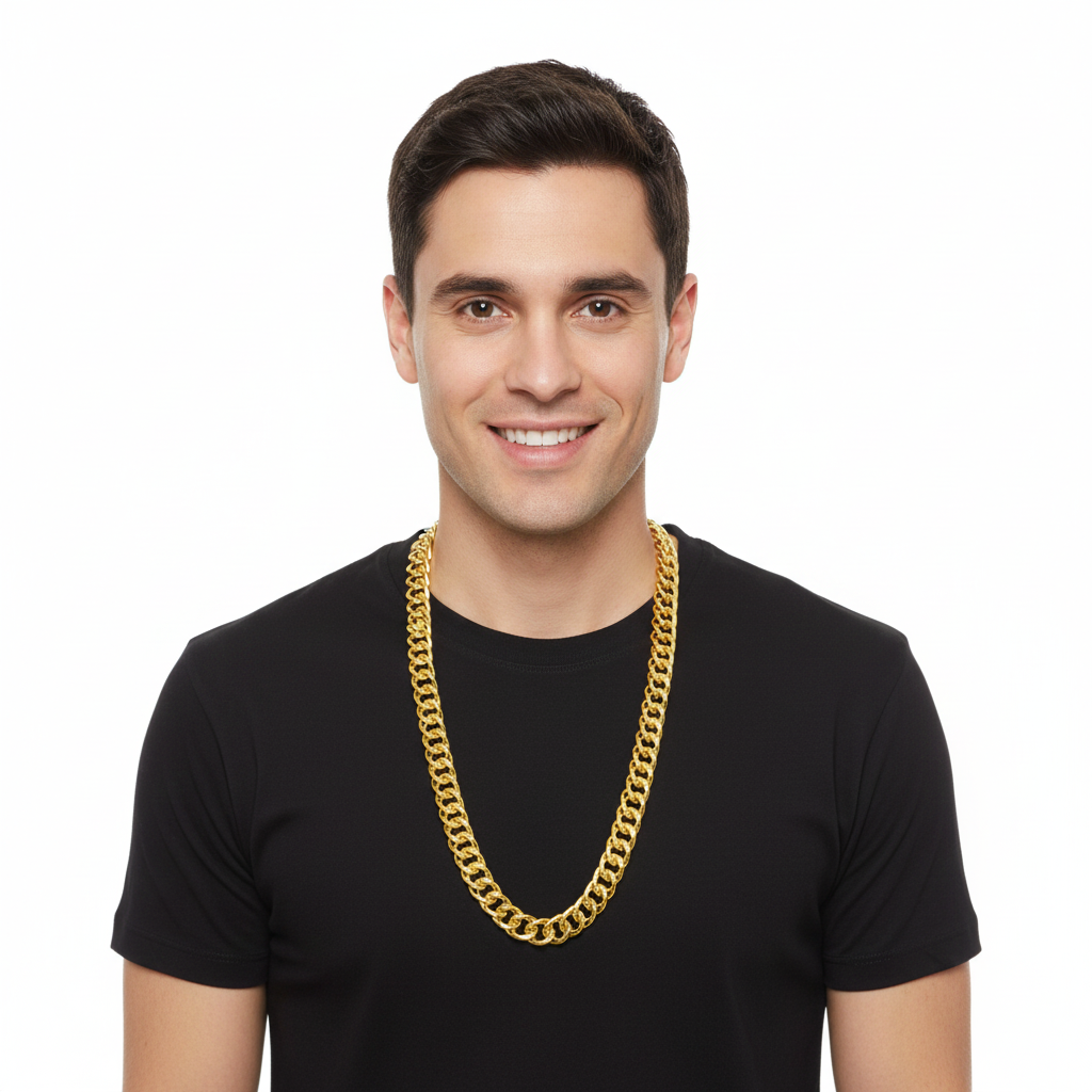 BIG NECKLACE 50cm Pimp Costume Party Fancy Dress Gangster Chain Jewellery - Gold