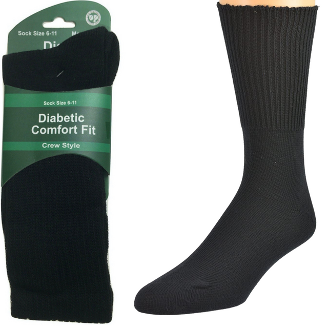 Pair DIABETIC BAMBOO Socks Work Socks Medical Loose Top Crew Cushion BLACK 11-14