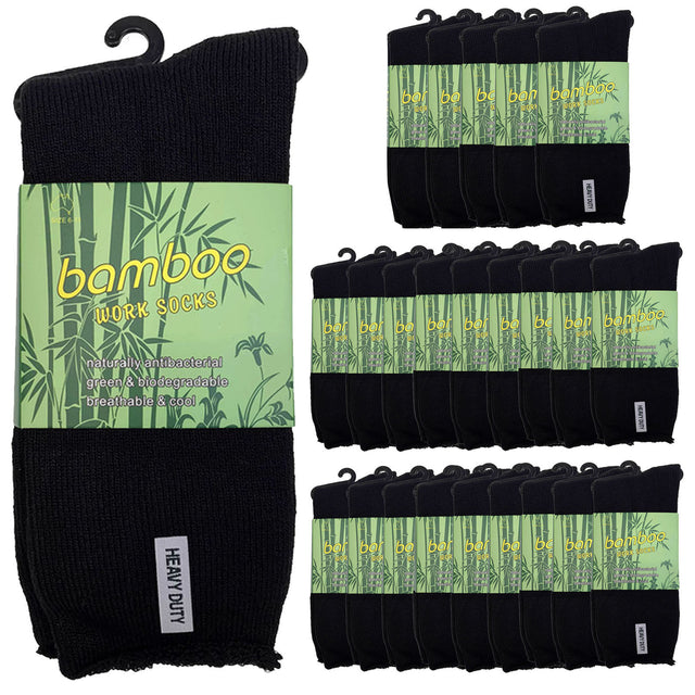 24 Pairs PREMIUM BAMBOO SOCKS Mens Heavy Duty Thick Work Socks BULK Black 6-11