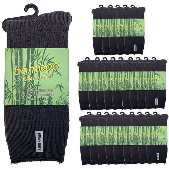 24 Pairs PREMIUM BAMBOO SOCKS Mens Thick Work Socks BULK Charcoal Grey 11-14