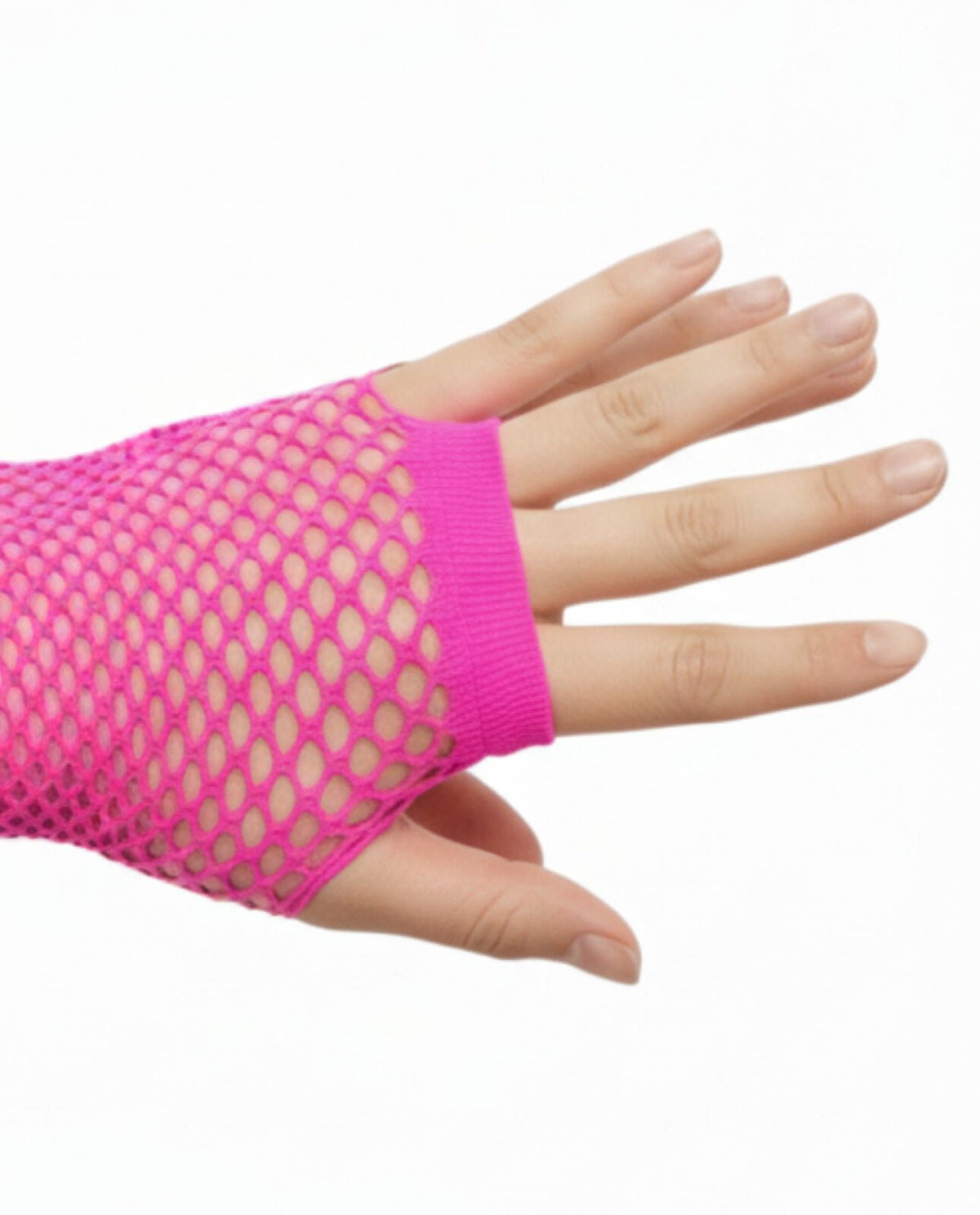 24 Pair Fishnet Gloves Fingerless Wrist Length 70s 80s Costume Party - Hot Pink
