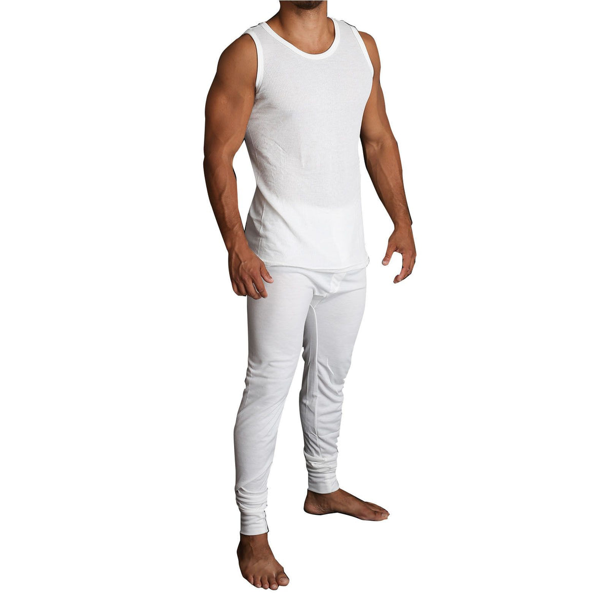 2pcs Set Mens Merino Wool Blend Thermal Singlet Top & Pants Underwear Thermals - Beige - XL