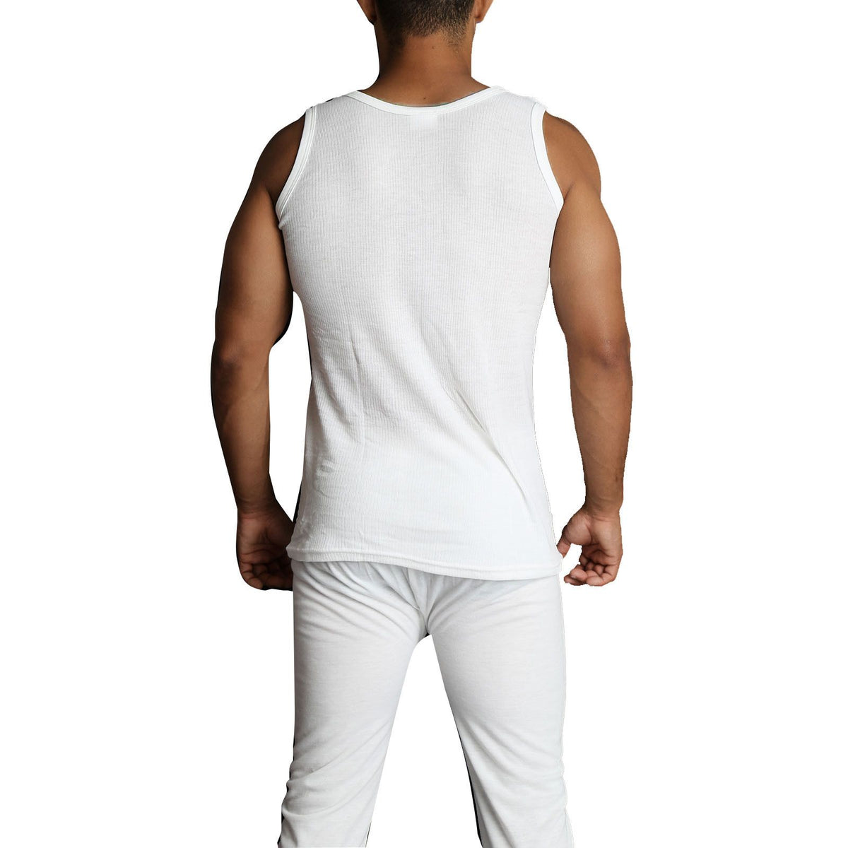 2pcs Set Mens Merino Wool Blend Thermal Singlet Top & Pants Underwear Thermals - Beige - XL