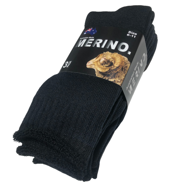 3 Pairs MERINO WOOL SOCKS Mens Premium Thick Work Socks Cushion Black 11-14