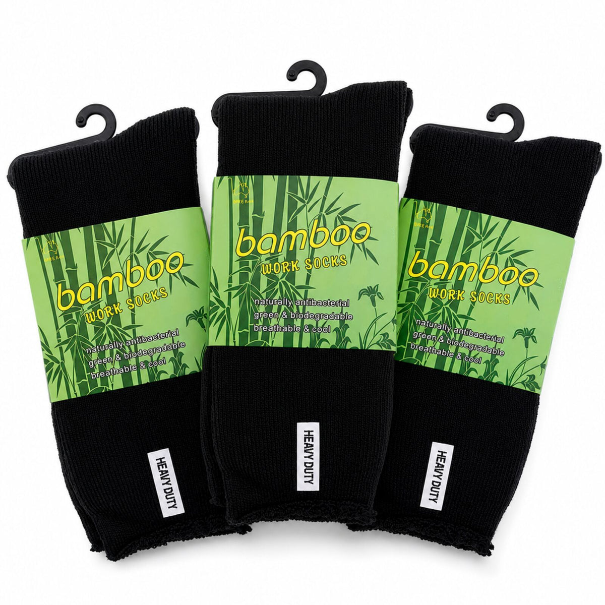3 Pairs Mens Bamboo Rich Work Socks Thick Cushioned Anti Odour - Black - 11-14