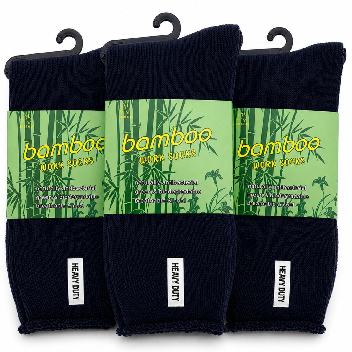 3 Pairs Mens Bamboo Rich Work Socks Thick Cushioned Anti Odour - Navy Blue - 11-14