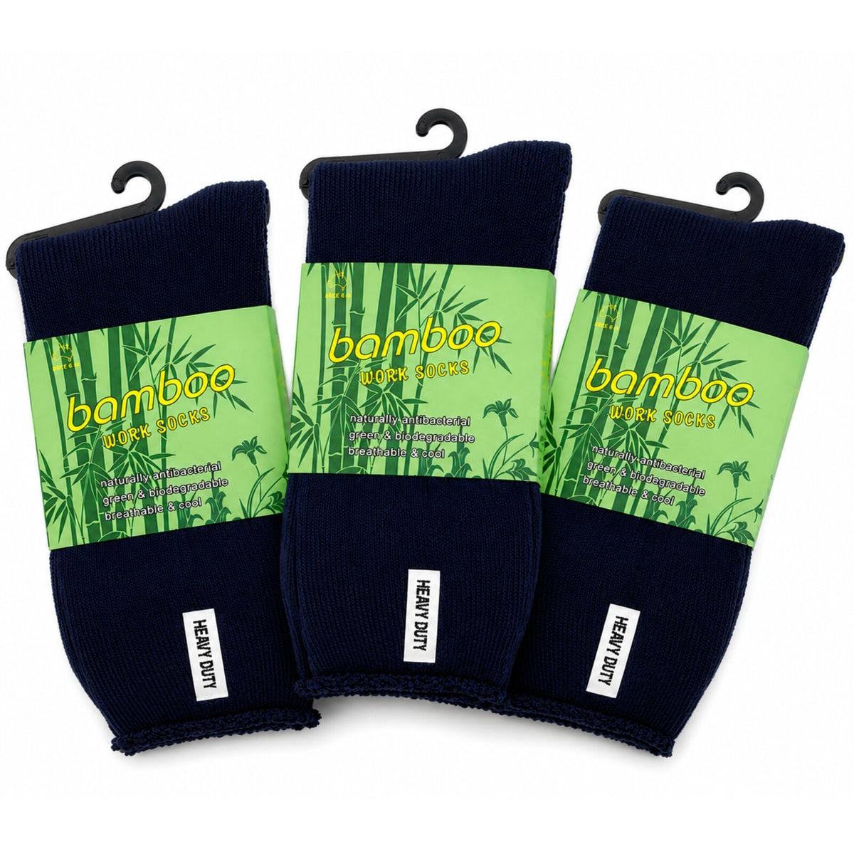 3 Pairs Mens Bamboo Rich Work Socks Thick Cushioned Anti Odour - Navy Blue - 6-11