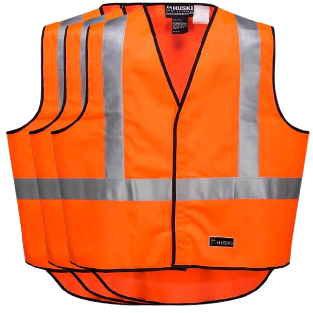 3x HUSKI Hi Vis Patrol Vest 3M Tape Safety Workwear Visibility Bulk Orange L