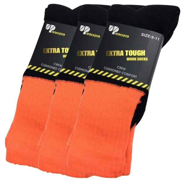 3x Pairs HI VIS SOCKS Workwear Work Safety Tradie Visibility Fluro Orange 6-11