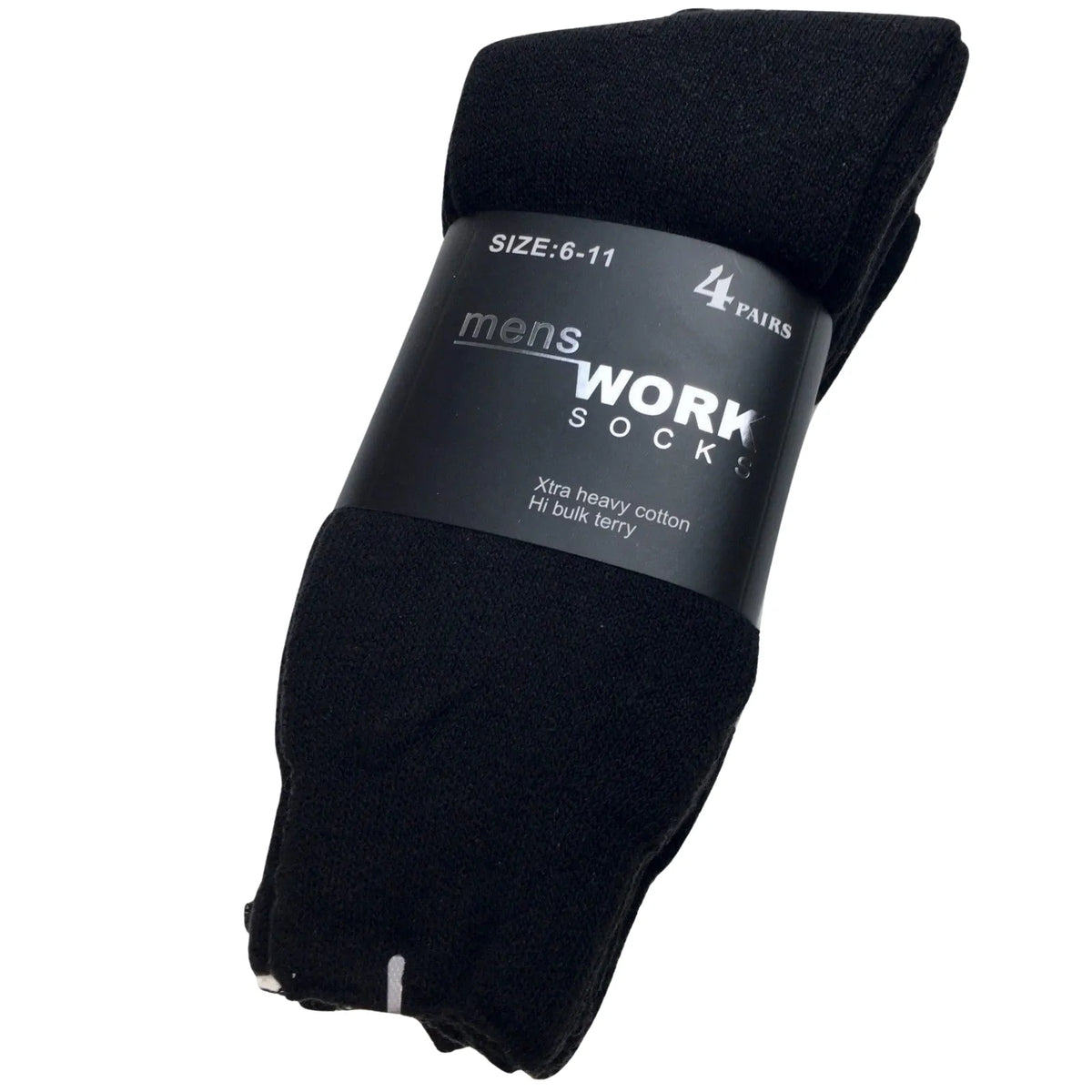 4 Pairs Mens Heavy Duty Work Socks Terry Cotton Thick Warm Crew - Black - 6-11