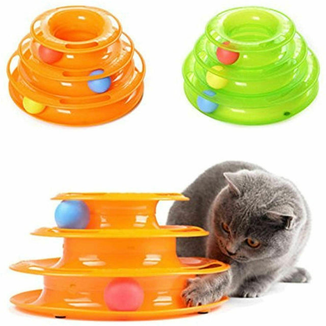 Funny Cat Toy Plastic Tower Interactive Track Ball Playing Game Assorted Colours