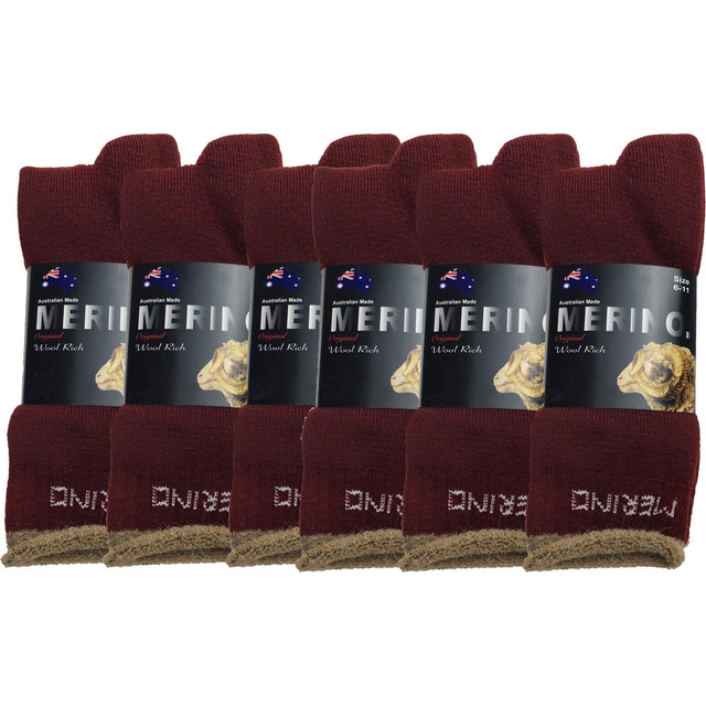 Pairs MERINO WOOL SOCKS Mens Heavy Premium Thick Work Socks BULK Burgundy 6-11
