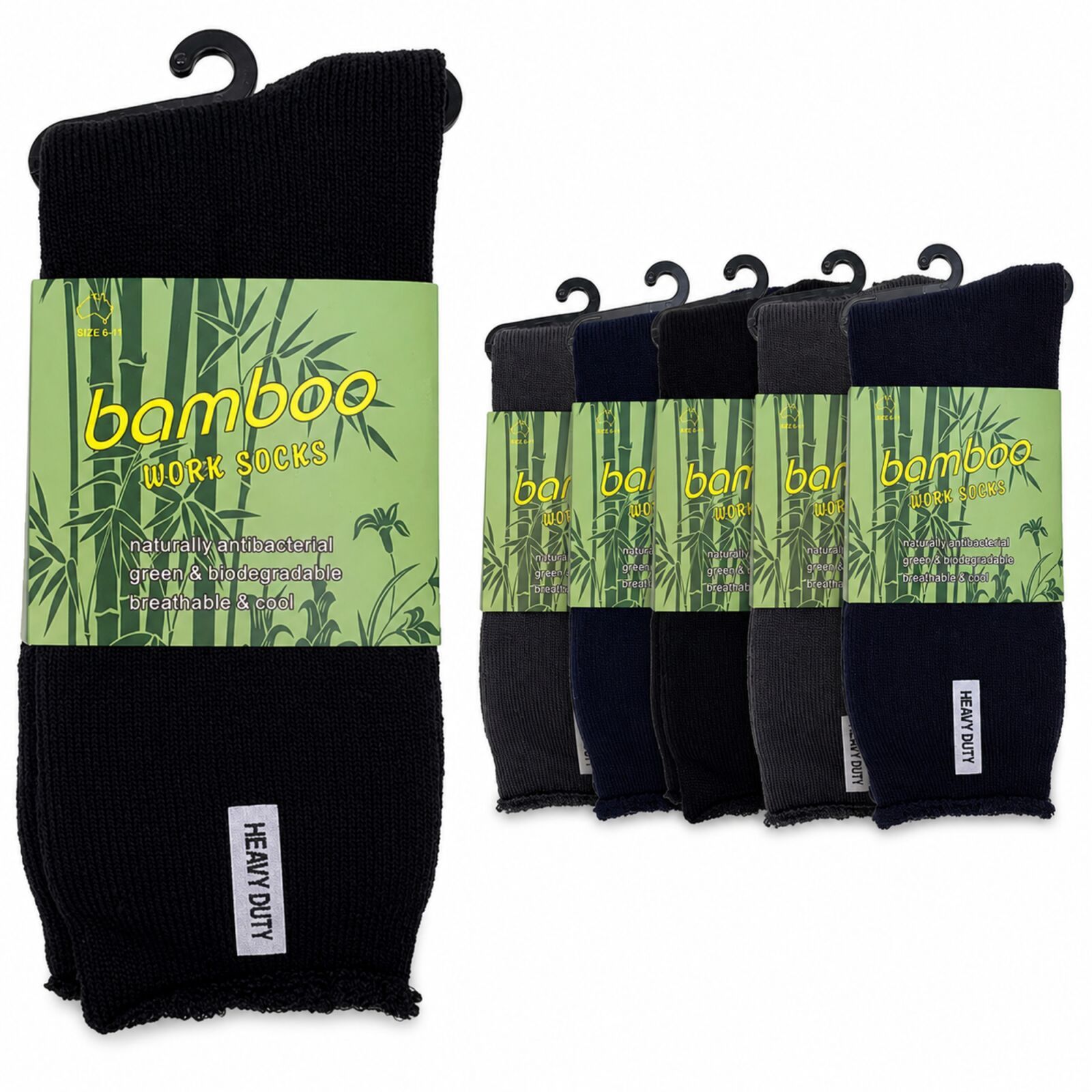 6 Pairs Mens Bamboo Rich Work Socks Thick Cushioned Anti Odour - Assorted - 11-14