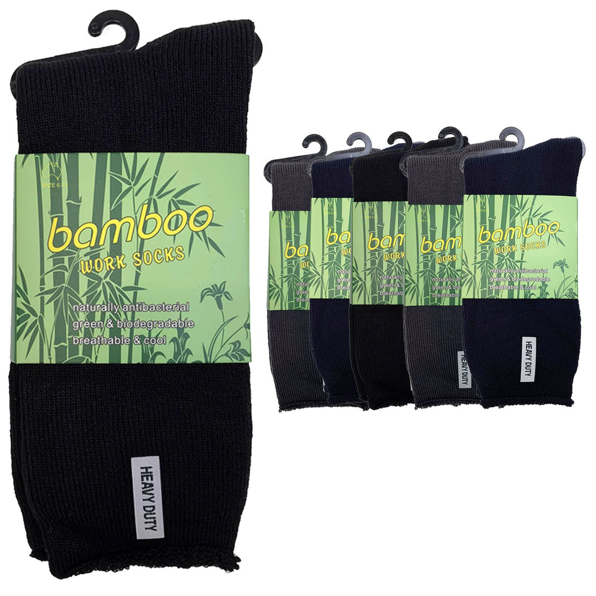 6 Pairs Mens Bamboo Rich Work Socks Thick Cushioned Anti Odour - Assorted - 6-11