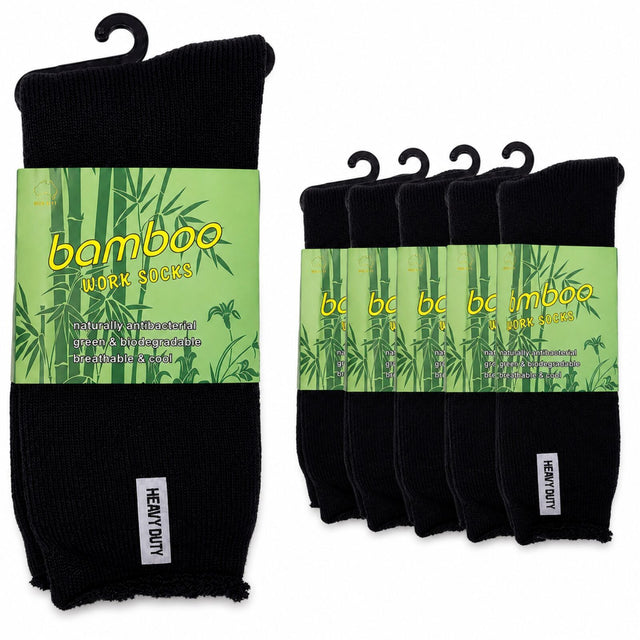 6 Pairs Mens Bamboo Rich Work Socks Thick Cushioned Anti Odour - Black - 11-14