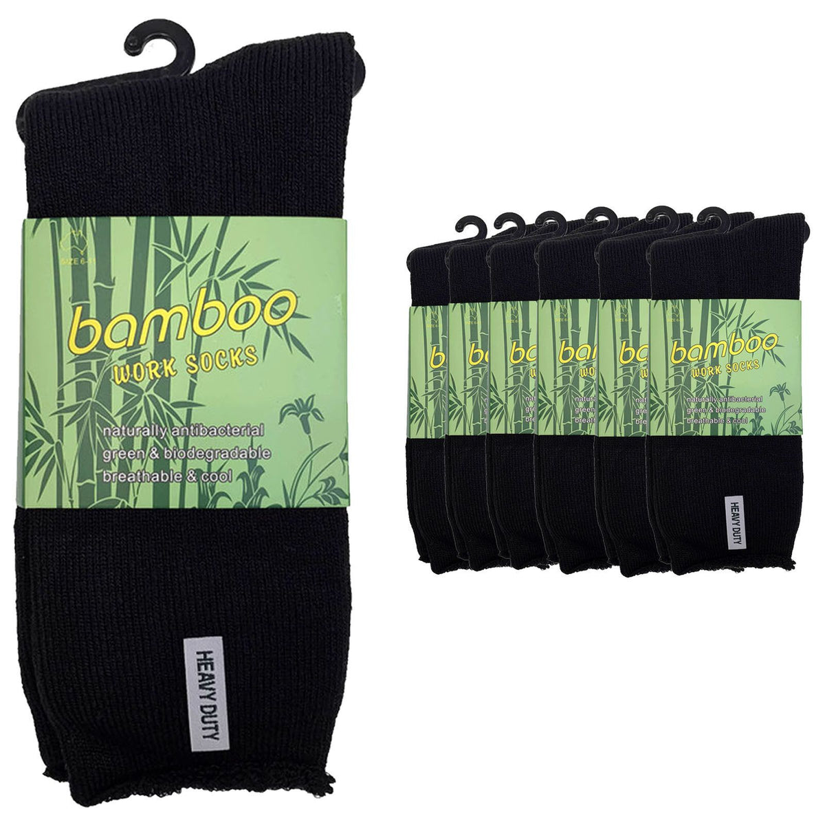 6 Pairs Mens Bamboo Rich Work Socks Thick Cushioned Anti Odour - Black - 11-14