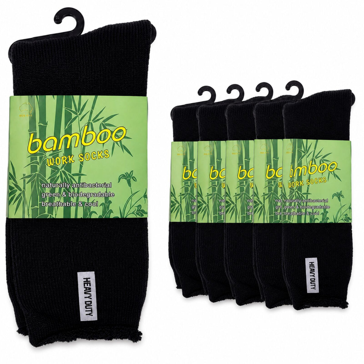 6 Pairs Mens Bamboo Rich Work Socks Thick Cushioned Anti Odour - Black - 6-11