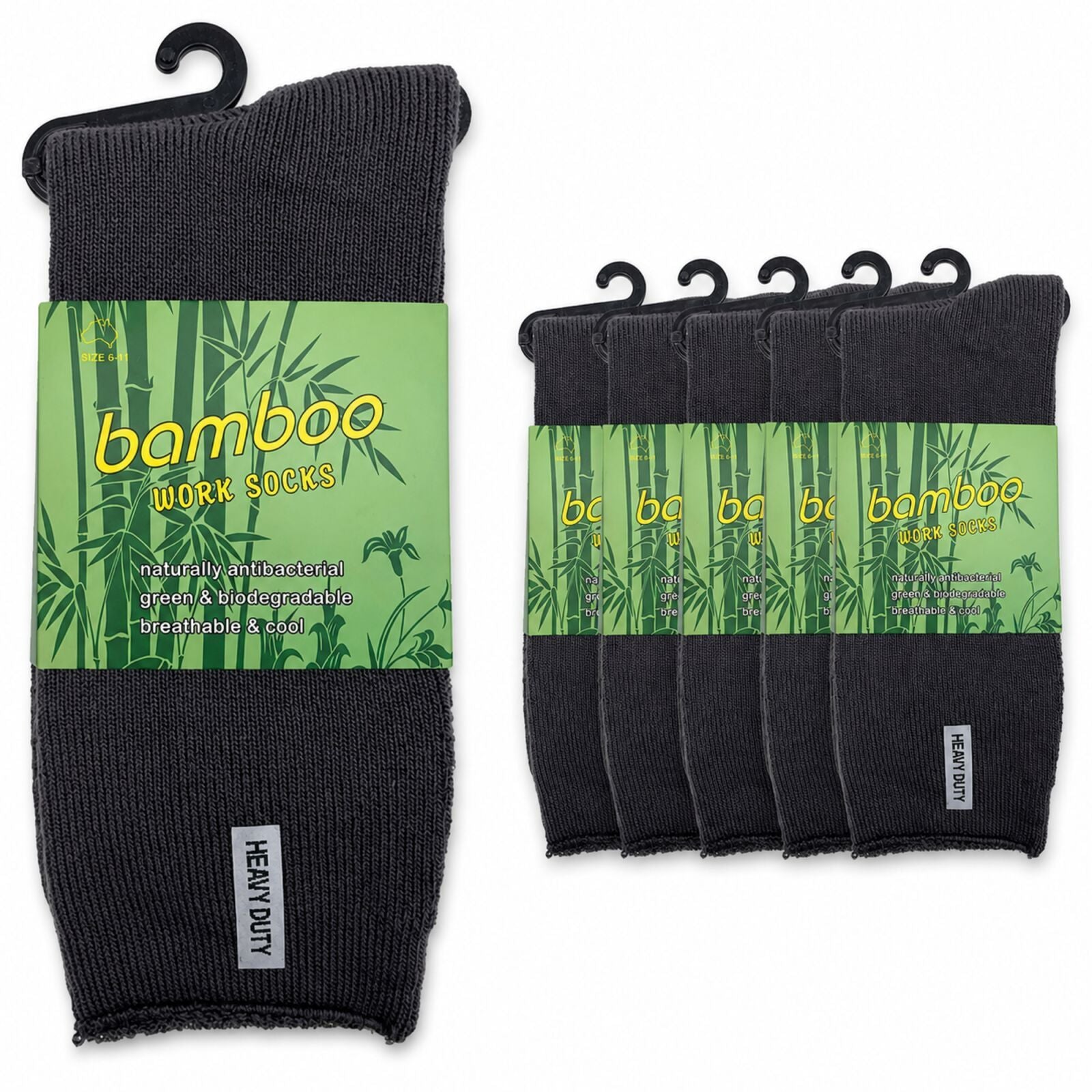 6 Pairs Mens Bamboo Rich Work Socks Thick Cushioned Anti Odour - Charcoal Grey - 11-14