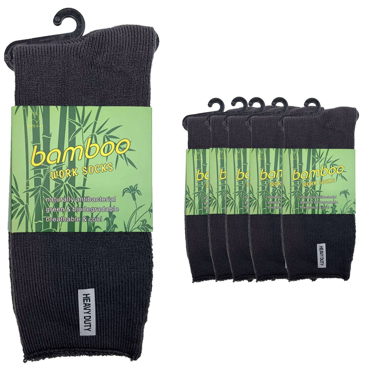 6 Pairs Mens Bamboo Rich Work Socks Thick Cushioned Anti Odour - Charcoal Grey - 11-14
