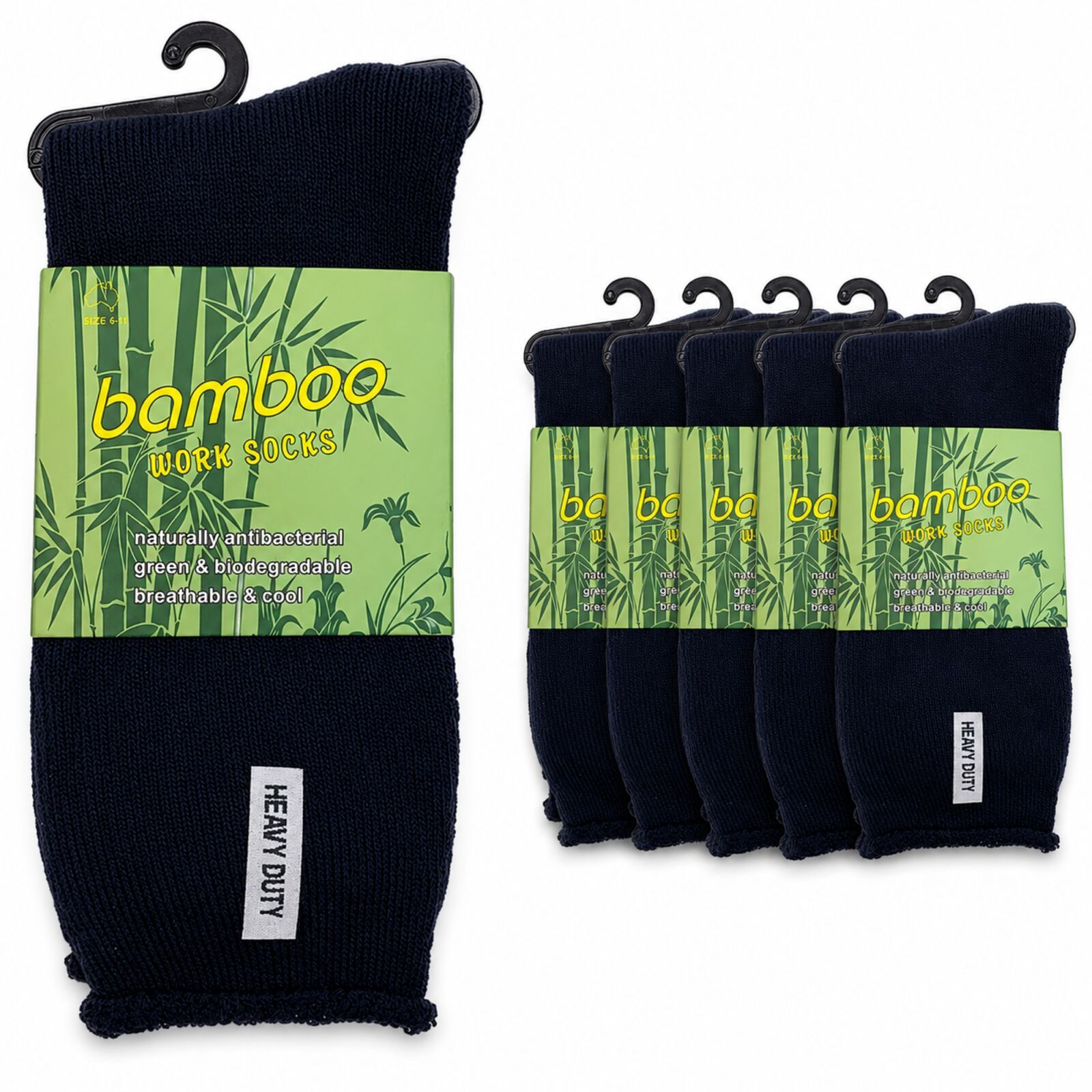6 Pairs Mens Bamboo Rich Work Socks Thick Cushioned Anti Odour - Navy Blue - 11-14