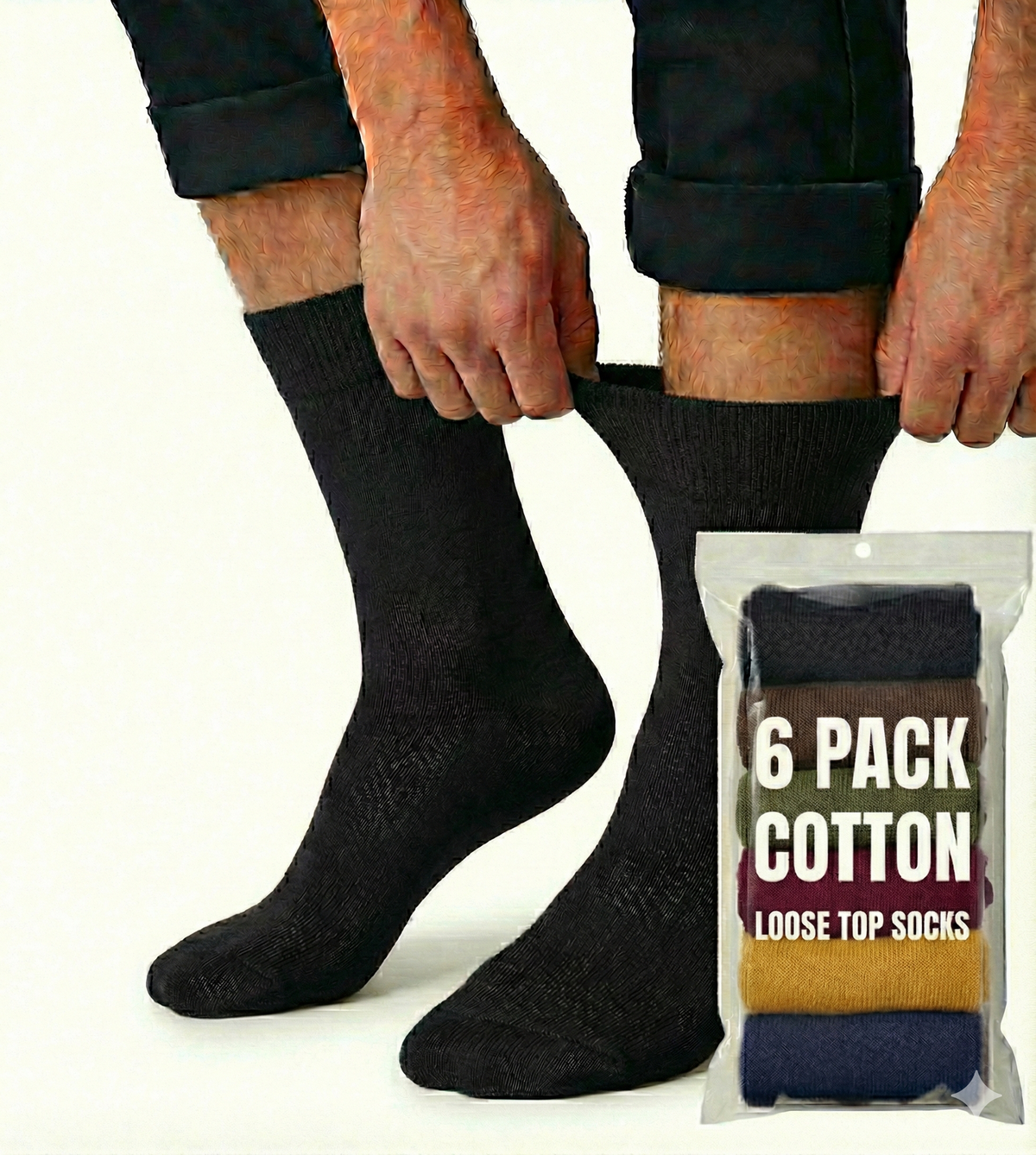 6x Pair COTTON Rich LOOSE TOP SOCKS Circulation Diabetic Comfort in Assorted Colours - 2-8