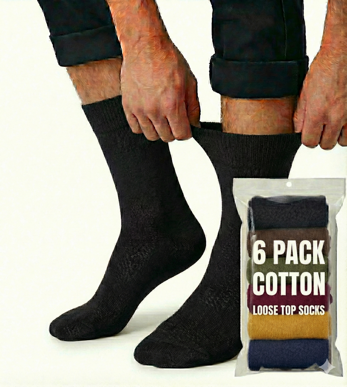 6x Pair COTTON Rich LOOSE TOP SOCKS Circulation Diabetic Comfort in Assorted Colours - 2-8