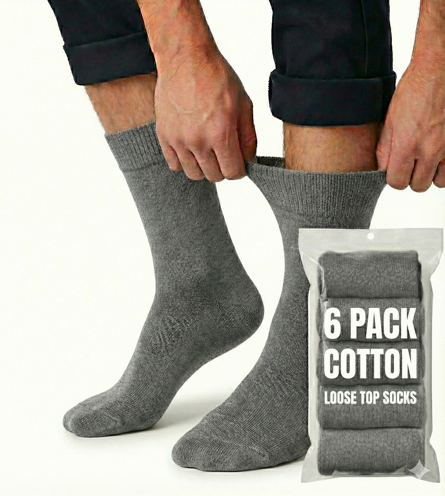 6x Pair COTTON Rich LOOSE TOP SOCKS Circulation Diabetic Comfort in Grey - 11-14