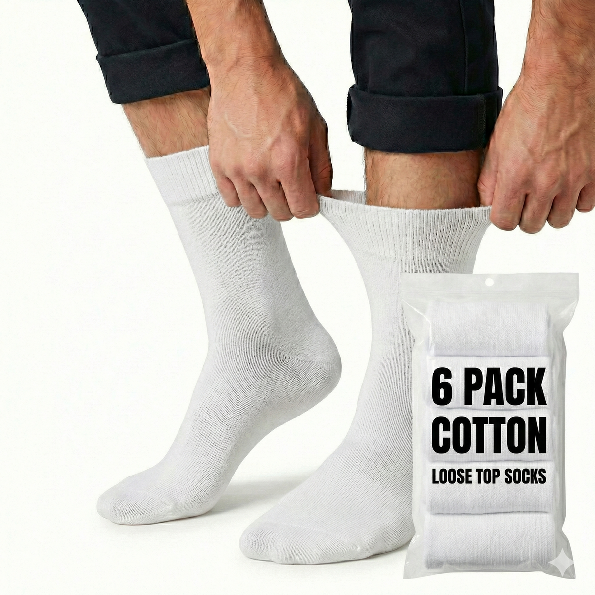 6x Pair COTTON Rich LOOSE TOP SOCKS Circulation Diabetic Comfort in White - 11-14