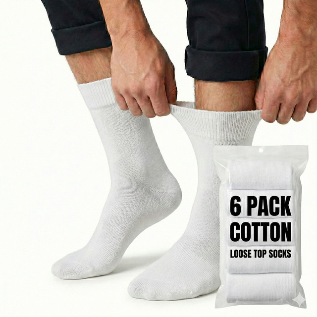 6x Pair COTTON Rich LOOSE TOP SOCKS Circulation Diabetic Comfort in White 11-14