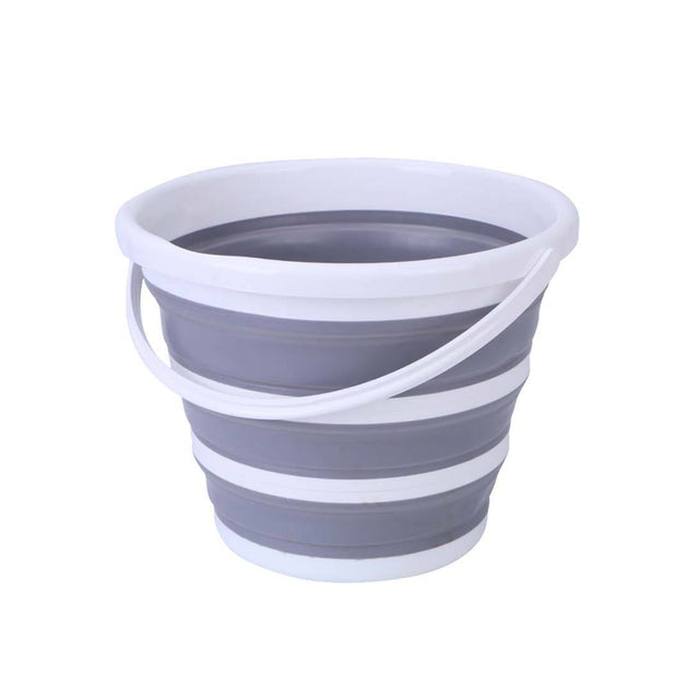 10 Litre Foldable Collapsible Bucket Silicone Hiking Camping Fishing Grey White