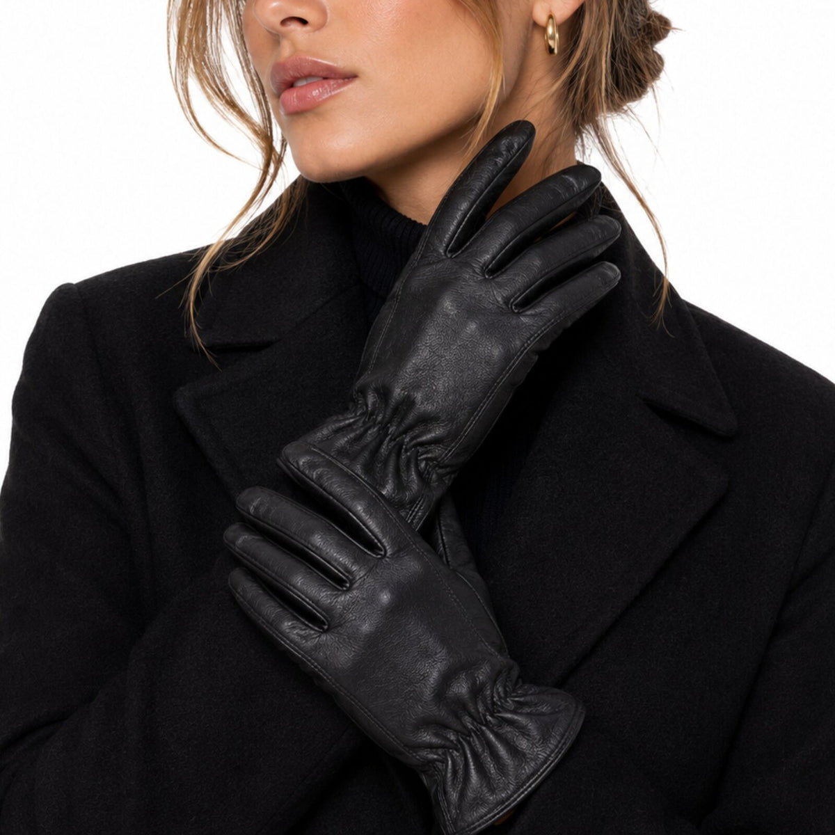 Womens Premium Kangaroo Leather Gloves 100% Wool Lined Winter Warm - Black - Small