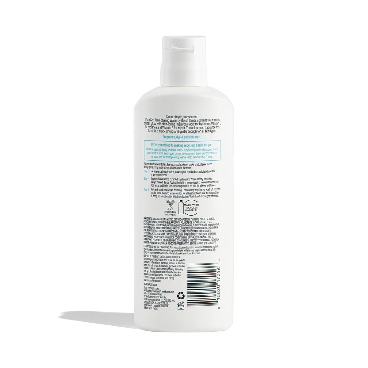 Bondi Sands 200ml Pure Self Tanning Foaming Water w/ Hyaluronic Acid Vegan
