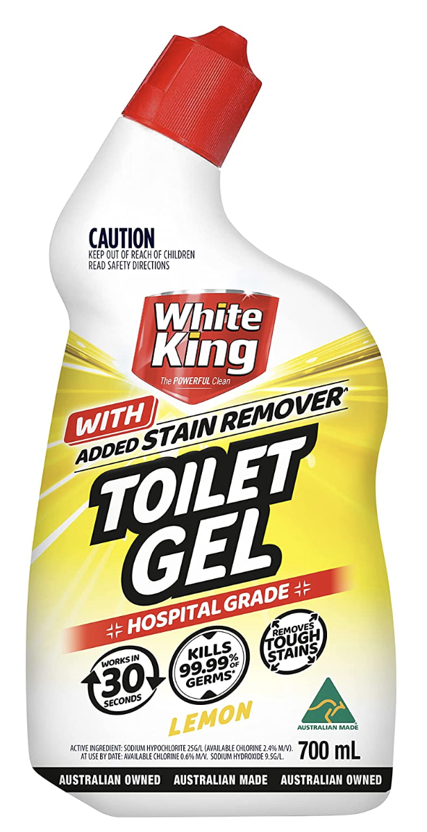 3x White King Toilet Gel With Added Stain Remover Hospital Grade 700ml - Lemon