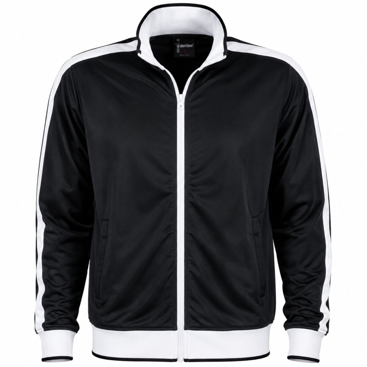Identitee Mens Varsity Track Jacket Warm Winter Tracksuit Top Zip - Black/White - XL
