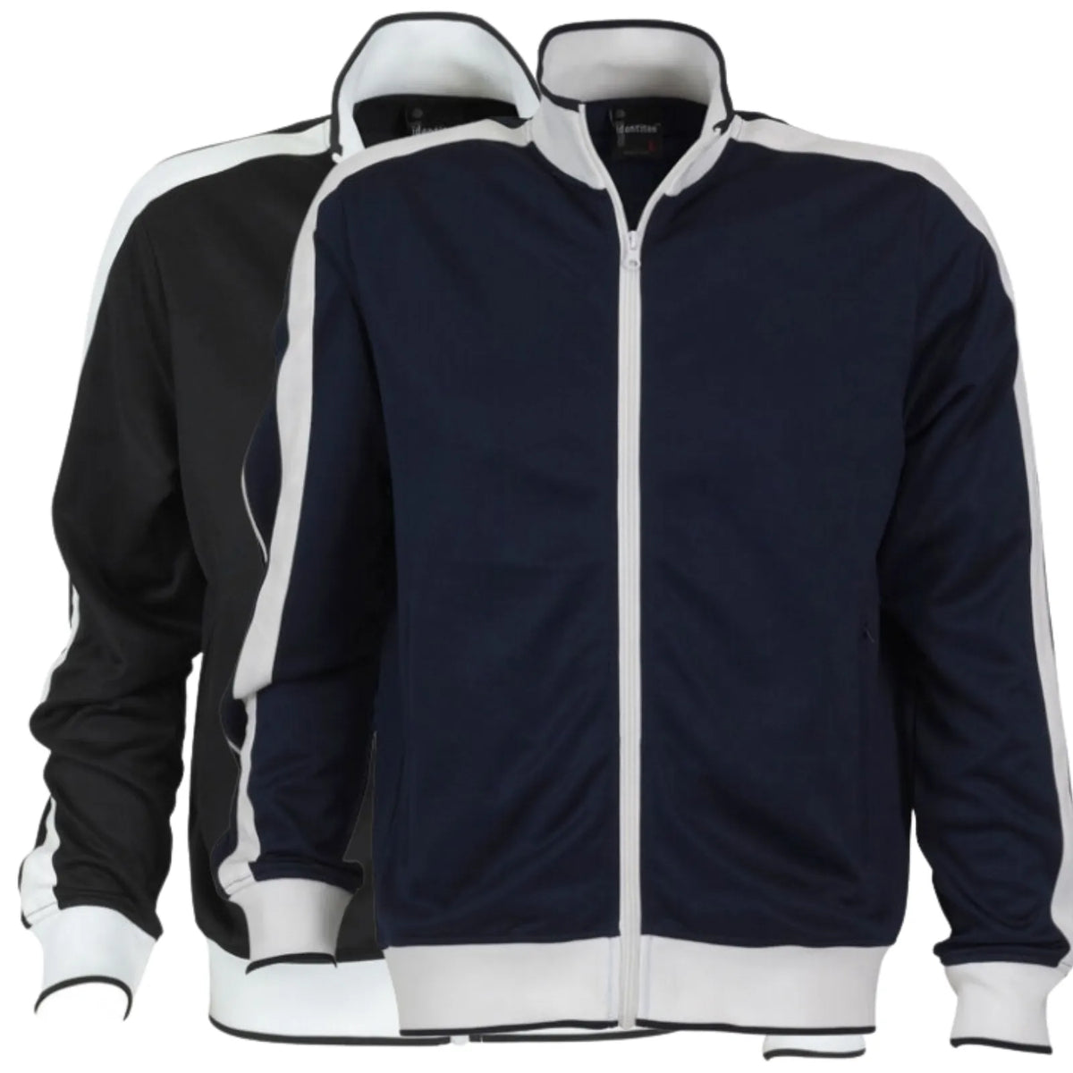 Identitee Mens Varsity Track Jacket Warm Winter Tracksuit Top Zip - Black/White - XXL