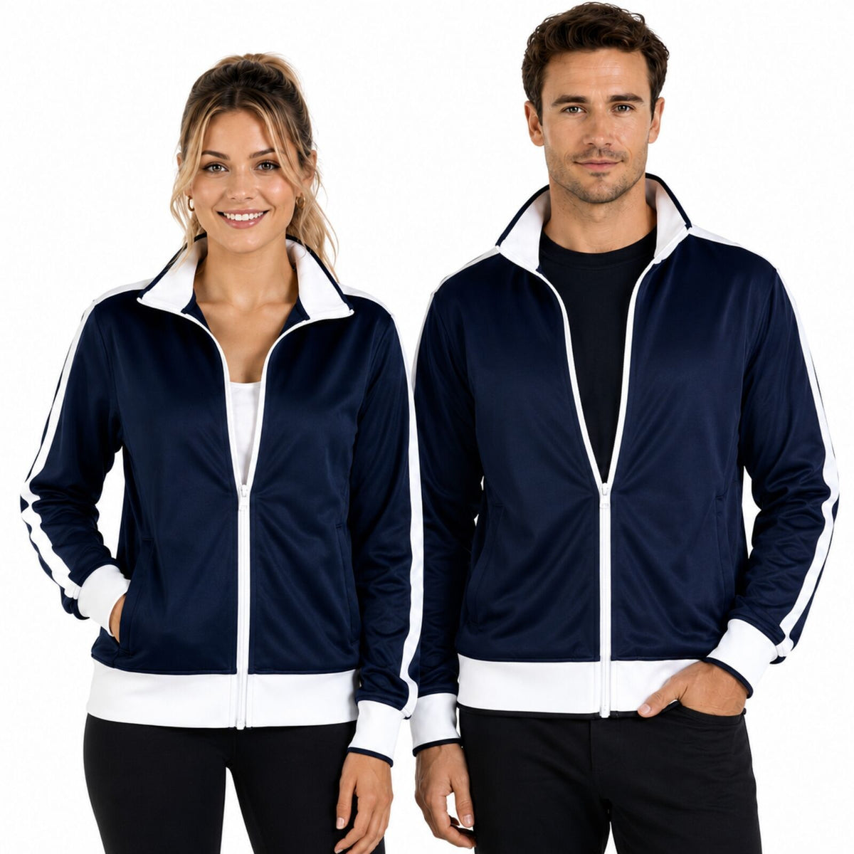 Identitee Mens Varsity Track Jacket Warm Winter Tracksuit Top Zip - Navy/White - L