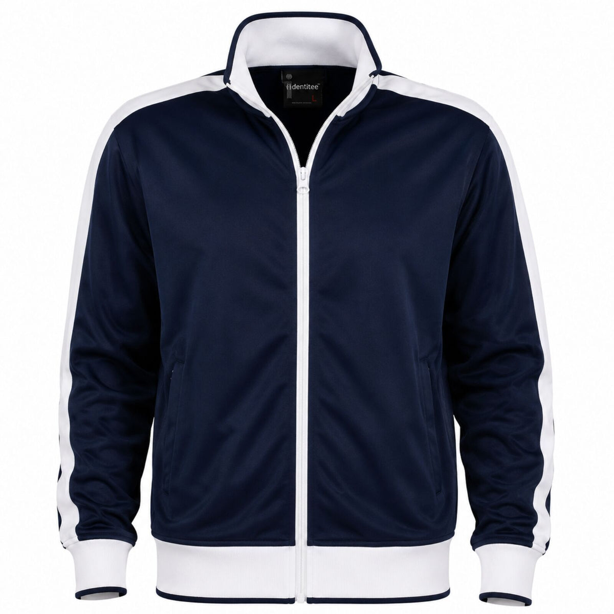 Identitee Mens Varsity Track Jacket Warm Winter Tracksuit Top Zip - Navy/White - L