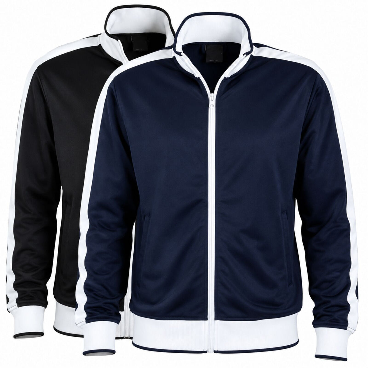 Identitee Mens Varsity Track Jacket Warm Winter Tracksuit Top Zip - Navy/White - L