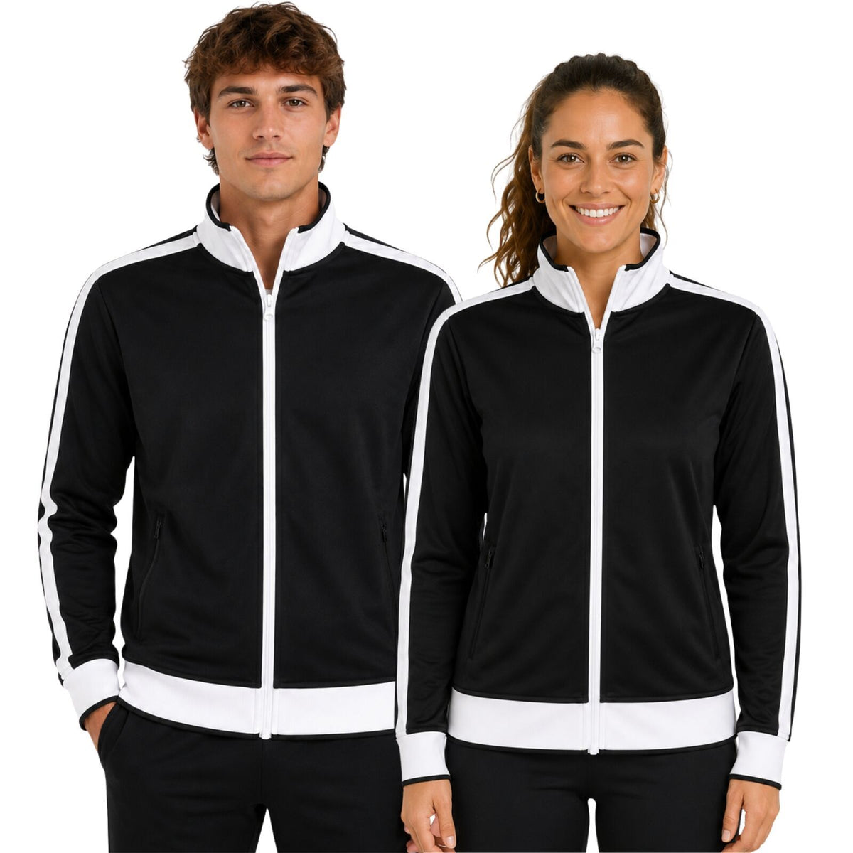Track Top Jacket Full Zip Tracksuit Varsity Jumper Warm Winter - Black/White - S (6-8)