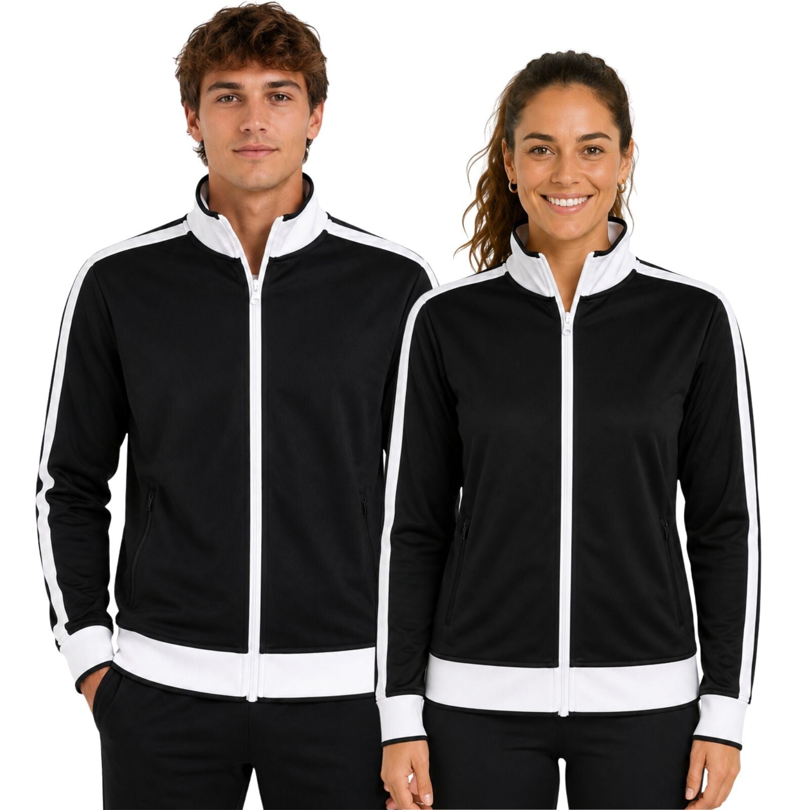 Track Top Jacket Full Zip Tracksuit Varsity Jumper Warm Winter - Black/White - XL (18-20)