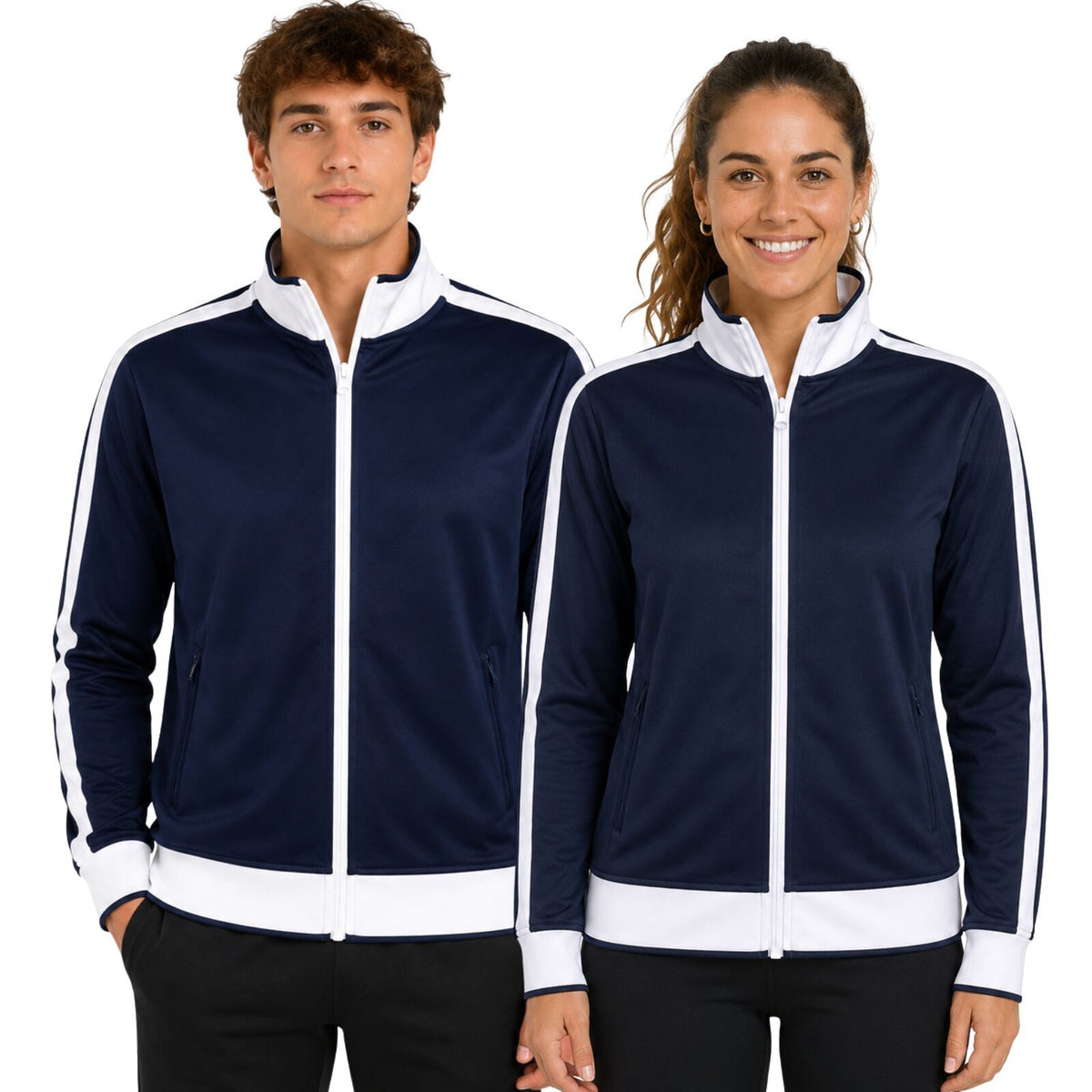 Track Top Jacket Full Zip Tracksuit Varsity Jumper Warm Winter - Navy/White - S (6-8)
