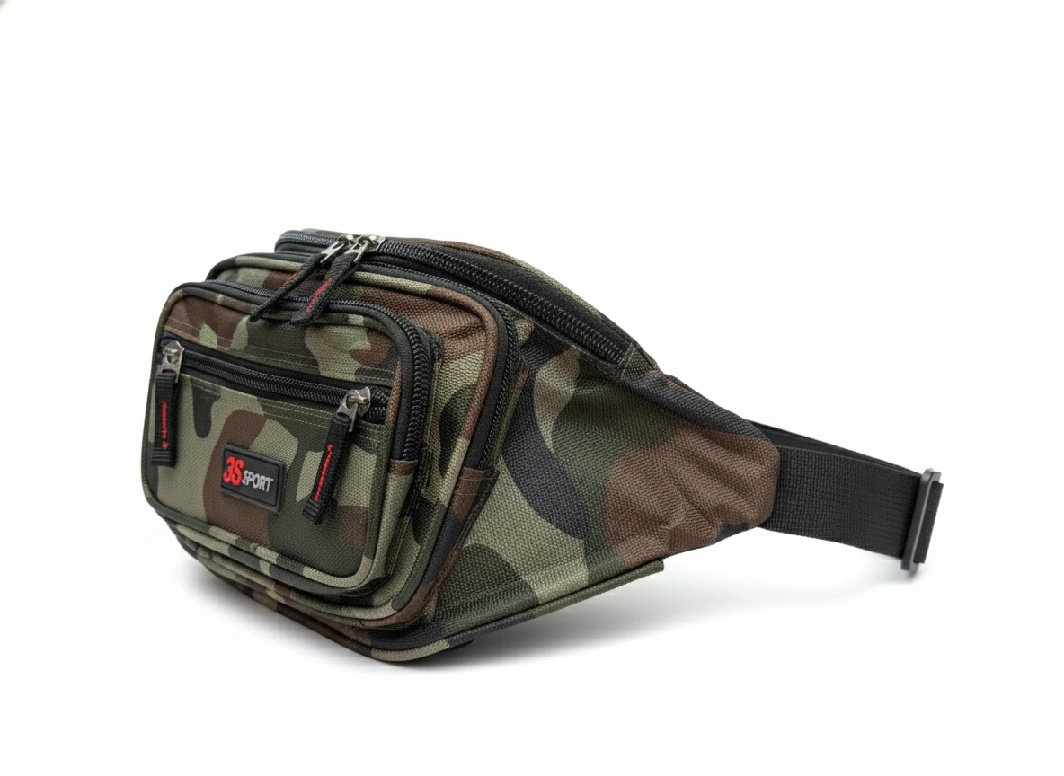 Canvas CAMO BUM BAG Camouflage Waist Travel Belt Wallet Money Security Zips