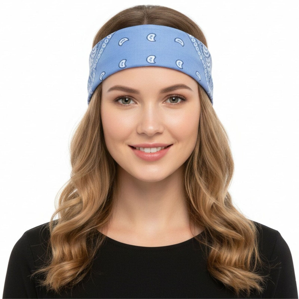 BANDANA Paisley 100% COTTON Head Wrap Durag Bandanna Summer Biker Scarf Mask - Sky Blue