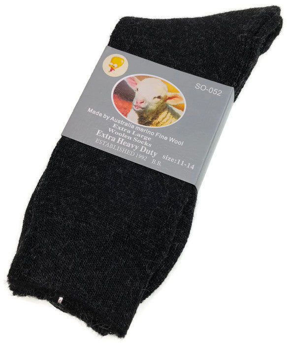 1 Pair Merino Wool Blend Work Socks Thermal Hiking Winter Warm Socks - Black - 11-14