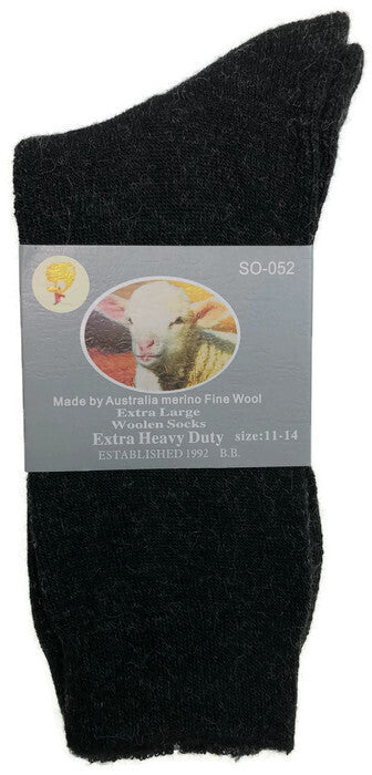 1 Pair Merino Wool Blend Work Socks Thermal Hiking Winter Warm Socks - Black - 11-14