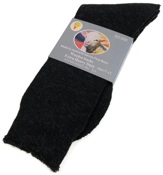 1 Pair Merino Wool Blend Work Socks Thermal Hiking Winter Warm Socks - Black - 7-11