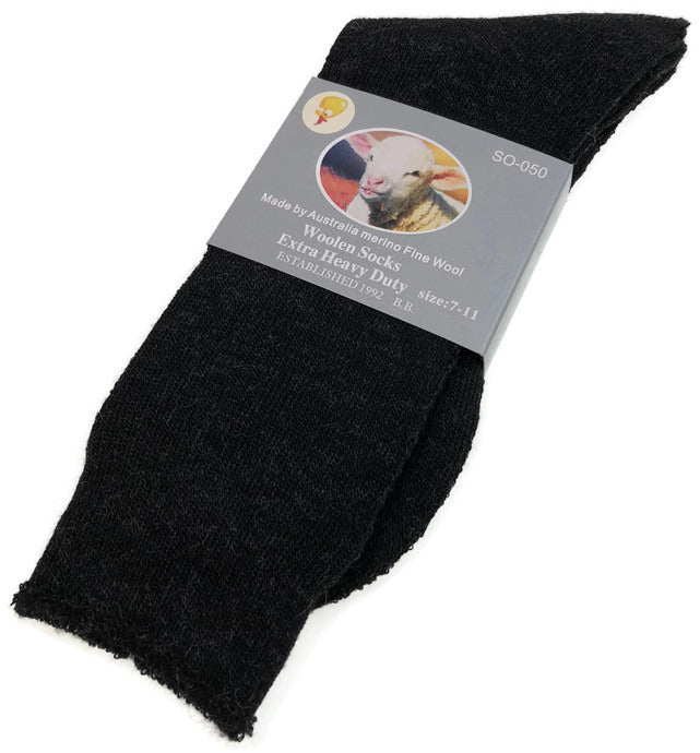 1 Pair Merino Wool Blend Work Socks Thermal Hiking Winter Warm Socks - Black - 7-11