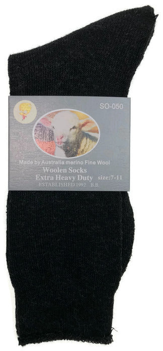 1 Pair Merino Wool Blend Work Socks Thermal Hiking Winter Warm Socks - Black - 7-11