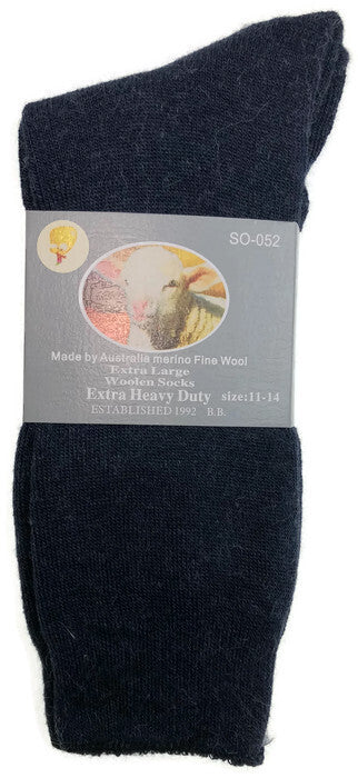 1 Pair Merino Wool Blend Work Socks Thermal Hiking Winter Warm Socks - Navy - 11-14